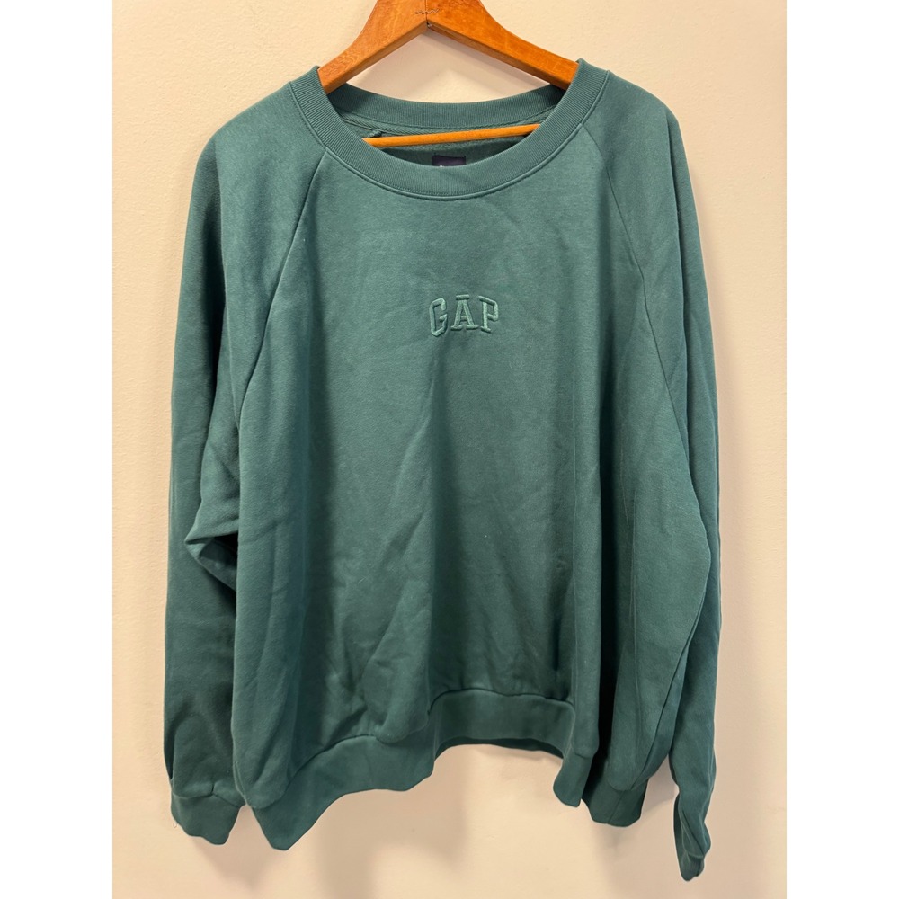 NEW Gap Women's XXL Teal Embroidered Small Logo Monochrome Crewneck Sweatshirt